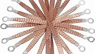 Ground Straps Copper Braided Automotive Grounding Wire Connection 1/4" Flat Width with 5/16" Rings Terminal Lugs (8inch-12pcs)