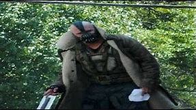Tom Hardy in full costume as Bane in Dark Knight Rises