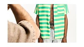 ASOS DESIGN relaxed revere shirt with longer sleeve in horizontal green stripe | ASOS