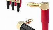 VCELINK Right Angle Banana Plugs 4 Pairs/8 Pack, 90 Degree 4mm 24K Gold Plated Dual Screw Type Speaker Connector for Speaker Wire, Red and Black