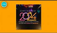 Happy New Year 2024 Wishes Social Media Post design in Canva | Design Tutorial