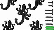 Wall Storage Hooks – Octopus Decorative Wall Mounted Coat Hooks for Hanging Coats, Scarves, Bags, Purses, Backpacks, Towels Indoor and Outdoor Hooks (Black 5 Pack)