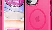 Strong Magnetic for iPhone 11 Case Compatible with Magsafe, [13FT Drop Resistant] Translucent Matte Skin Feeling Back, Aluminum Alloy Keys Shockproof Phone Case iPhone 11, Hot Pink