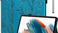 for Kindle Fire HD 10 Case 9th/7th/5th Generation 10.1 Inch (2019/2017/2015),Embossed Lace Flower PU Leather Folio Wallet Shockproof Cover with Pen Holder Elastic Band 10.1" - Blue