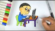 How to Draw a Boy in a Computer Learn to draw boy playing computer