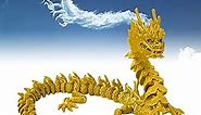 3D Printed Dragon Toy Monster Action Figures with Movable Joints, 3D Printed Toys Relief Anxiety Dragon Toys Animal Toy Monster Toys Gifts for Collectors/ Adults (Silk Gold- Dragon King, 17.7 in)