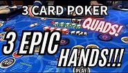 3 CARD POKER in LAS VEGAS! 3 EPIC HANDS!! QUADS!! WOW! 🔥
