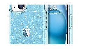 Hython Case for iPhone 15 Case Glitter, Cute Clear Glitter Sparkly Shiny Bling Sparkle Cover, Anti-Scratch Soft TPU Thin Slim Fit Shockproof Protective Phone Cases for Women Girls, Blue Glitter