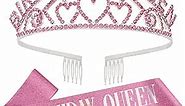 Birthday Queen Crown and Birthday Queen Sash Kit, Aprince Birthday Crowns for Women Girls Tiaras and Crowns for Women Birthday Tiara for Girls Pink Crown and Sash for Girls Happy Birthday Party Decorations