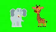 funny cartoon giraffe and elephant animation green background