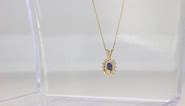 Yellow Gold Oval Sapphire And Diamond Pendant with Chain