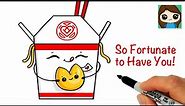 How to Draw a Chinese Takeout Box w/Fortune Cookie | Cute Pun Food Art
