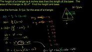 Quadratic equations word problem: triangle dimensions