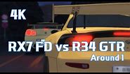 [ Initial D ] RX7 FD vs God Foot R34 GTR | Upscaled 4K