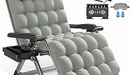 Slendor Oversized Padded Zero Gravity Chair XXL, 33inch Zero Gravity Recliner, Folding Reclining Lounge Chair,Indoor Outdoor Patio Chairs with Pillow, Cushion, Footrest,Cup Tray, Support 500lbs, Grey