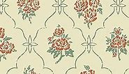 Yellow Grid Wallpaper Red Floral Green Leaf Vintage Wallpaper 16.1" X 197" for Bedroom Peel and Stick Self Adhesive Removable Waterproof Contact Paper for Living Room Bedroom Decor