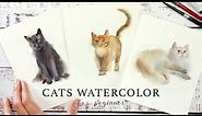 How To Paint 3 Different Cats In Watercolor | Step By Step Tutorial For Beginner