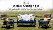 RSH Décor Indoor Outdoor 3 Piece Tufted Wicker Settee Cushions 1 Loveseat & 2 U-Shape Weather Resistant ~ Choose Color (Coral, 2-19"x19" 1-41"x19")