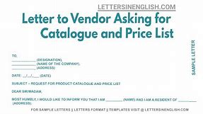 Letter To Vendor Asking For Catalogue And Price List - Letter for Catalogue and Price List Details