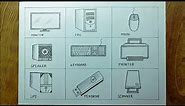 Computer parts drawing easily/Computer chart drawing/How to draw desktop computer parts