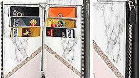 iPhone 8 Plus Zipper Walle Case, LAMEEKU iPhone 7 Plus Case, Marble Granite Design Leather case Credit Card Slot Case Protective Cover, Compatible for iPhone 7 Plus/ 8 Plus-White & Pink Marble Pattern