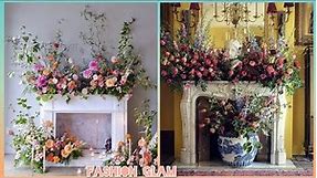 Spring Mantel Floral Garland Decor/Easter Fireplace Arrangement Ideas