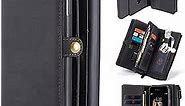 iPhone SE 2020 Case, iPhone 8 Wallet Case iPhone 7 Case Magnetic Detachable PU Leather Flip Folio Removable Protective Shockproof Cover Zipper Purse Clutch Card Holder Slot Cash Pocket (Black)