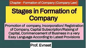 Formation of a Company| Stages in Formation of a Company in Company Law| Incorporation & Promotion