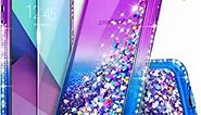 Galaxy J7 Prime Case, J7 Sky Pro /J7 V /J7 Perx/Galaxy Halo w/[Tempered Glass Screen Protector], NageBee Glitter Liquid Quicksand Sparkle Shockproof Cute Case for Samsung Galaxy J7 2017 -Purple/Blue