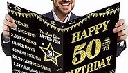 Large 50th Birthday Card With Envelope, Jumbo 50 Birthday Guest Book Greeting Cards for Men Women, Black Gold Extra Big 50 Year Old Birthday Card Gifts Party Supplies, Giant Happy 50 Birthday Card