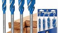 Auger Drill Bit Set for Wood, 4-Piece, 1/2", 5/8", 3/4" and 1" Inch Size, 6-Inch Long Impact Wood Auger Set with Quick Change hex Shank