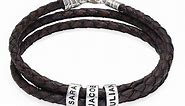 Navigator Braided Brown Leather Bracelet for Men with Custom Beads in Silver