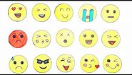How to Draw Emojis Step by Step | 15 Different Emojis | Drawing and Coloring