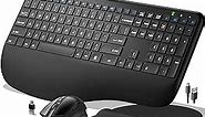 Ergonomic Wireless Keyboard and Mouse, 2.4G Rechargeable Full Size Keyboard Mouse Set with Wrist Support Mouse Pad , Multi-Device, Windows/Mac/Android(Black)