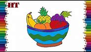 How to draw a fruit bowl | Fruits drawing easy