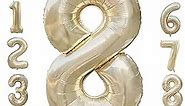 Number 8 Balloons White Gold Eight Balloon for 8 Year Old Birthday Decorations 40 Inches Light Golden Large Numbers 8th Birthday Party Platinum Ballons Beige 8 Digital Neutral TWIHWEI Gold Balloon 8