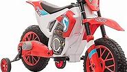 Aosom 12V Kids Motorcycle Dirt Bike Electric Battery-Powered Ride-On Toy Off-Road Street Bike with Charging Battery, Training Wheels Red