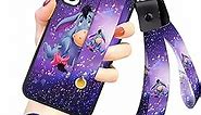 Cartoon Case for Samsung Galaxy S23 Plus Case (2023) Cute Purple Eeyore Cartoon Character Design with Lanyard Wrist Strap Band Holder Shockproof Protection Bumper Kickstand Cover