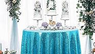 ShinyBeauty Sequin Tablecloth 48 Inch Aqua Round Table Linens Seamless Table Cloth for Party Wedding Reception Cake Table Decorations (48", Aqua)