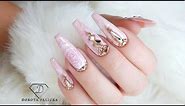 Blush pink and rose gold marble nails. Nail art trends gel marble, gel rose nails