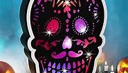 Halloween Decorations Indoor Light Up Scary Halloween Skull Table Light with Sound Effects, Wooden Spooky Skull Light with Battery Operated, Halloween Home Decor for Indoor Haunted House Party