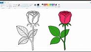 How to draw Rose Flower in Ms Paint | Rose Flower Drawing | Ms Paint Drawing.