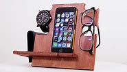 Personalized Gifts for Men, Cell Phone Stand, Wooden Desk Organizer, Phone Dock - Nightstand Charging Station, Phone Holder, Gift Ideas for Christmas, Birthday, Anniversary (Rosewood)