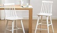 DUHOME Wood Bar Stools Set of 2, Farmhouse Counter Stools 24’’ Barstool with Spindle Back Counter Height Stool Chairs for Kitchen Islands (White, Bar Stools)