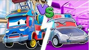 Oh no! ROBOT POLICE CAR sets the city on fire! Help SUPER FIRETRUCK! | Rescue Cars & Trucks