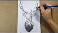 How to draw forest landscape Scenery inside Deer Head