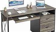 Bestier Office Desk with Drawers, 55 inch Industrial Computer Desk with Storage, Wood Teacher Desk with Keyboard Tray & File Drawer for Home Office, Dark Gray Oak