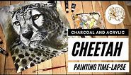 Acrylic and Charcoal Cheetah Painting Timelapse