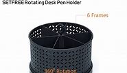SETTFRFE Rotating Pencil Holder for Desk,Supplies Organizer Pen Caddy,6 Compartments Spinning Multi-Functional large Pen Holder for Desk (Metal plate punching style)