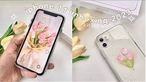iphone 11 in 2023🌷 unboxing aesthetic + set-up + camera + accessories // white